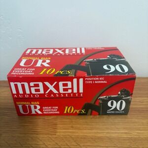 Maxell UR 90 Normal Bias Audio Cassette Tapes 10 Pack Brick Sealed Blank 90 Min